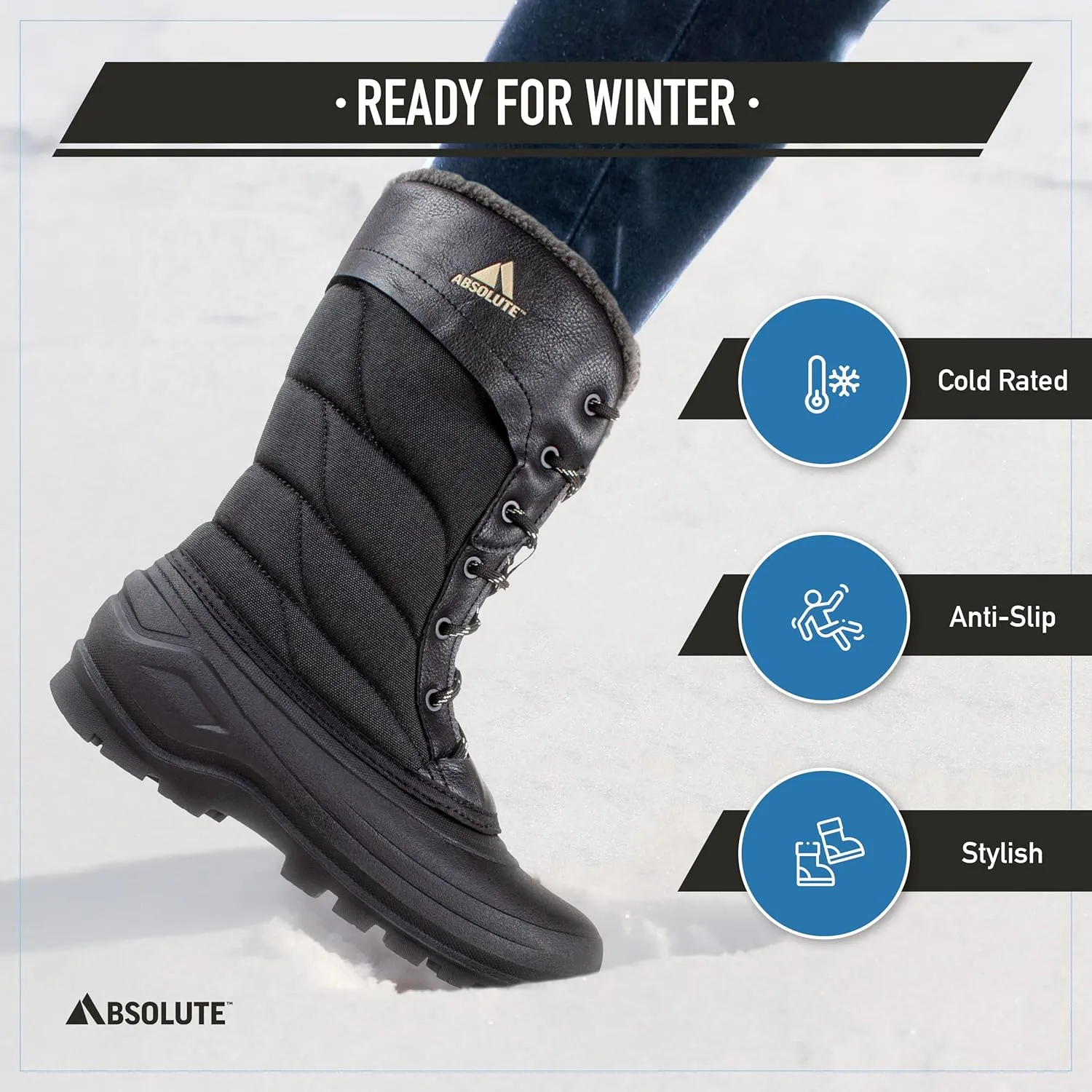 Absolute Mariah 2 Tall Snow Winter Boots for Women, Warm, Insulated, Faux Fur Collar, Fleece Lined