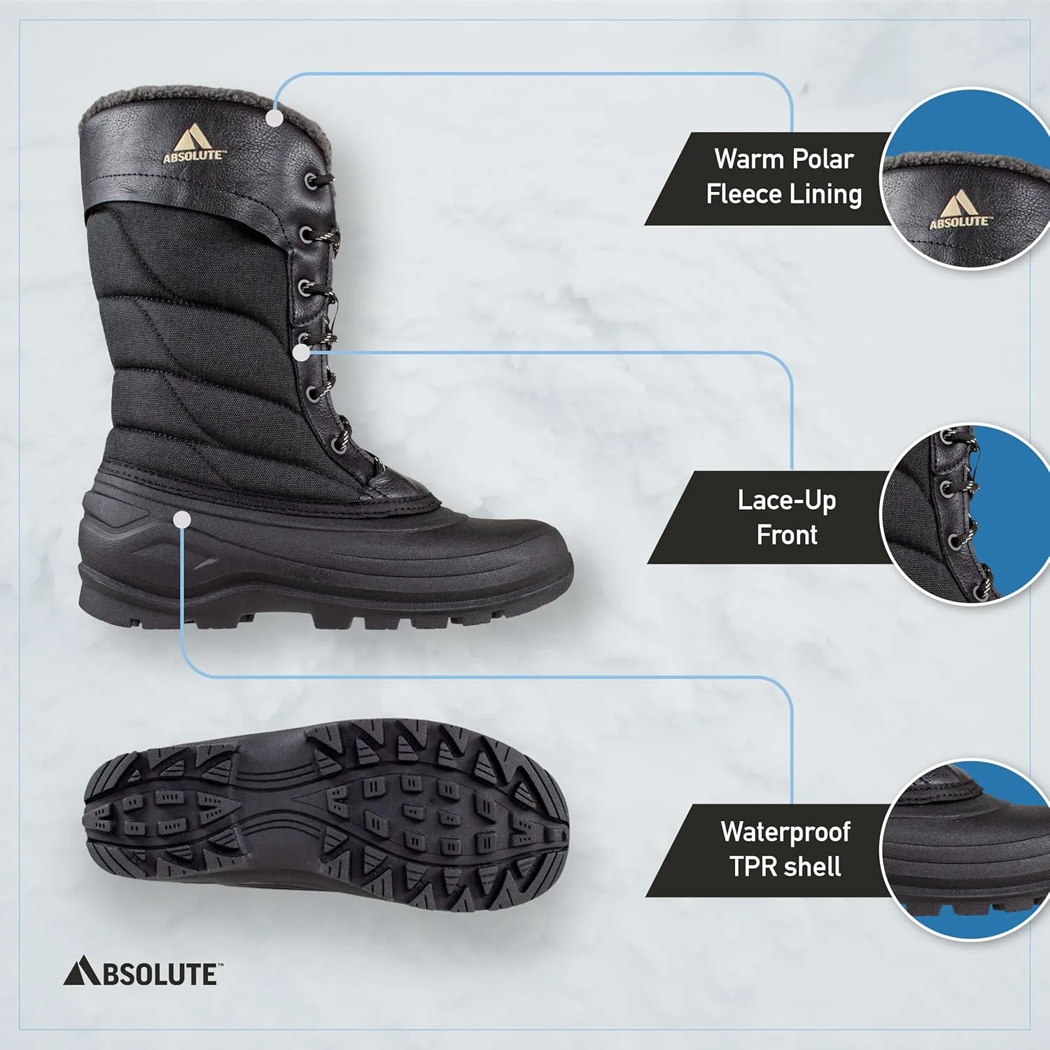 Absolute Mariah 2 Tall Snow Winter Boots for Women, Warm, Insulated, Faux Fur Collar, Fleece Lined