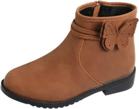 Ankle Boots Baby Girls Butterfly Decor Zip Side Boots Western Boots Kids Ankle Boots Girls Low (Yellow, 12 Little Child)