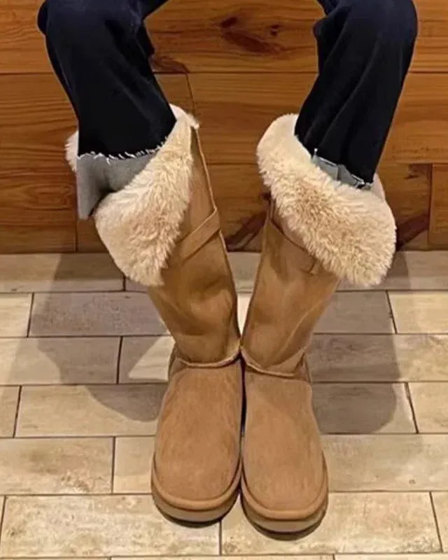 Ashore Shop Women's Winter Warm and Comfortable Flat Fur Boots - Long and Short Boots
