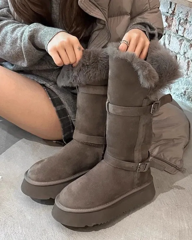 Ashore Shop Women's Winter Warm and Comfortable Flat Fur Boots - Long and Short Boots