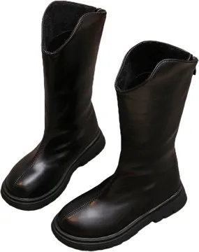 Baby Low Heel Boots Christmas Winter Girls Ankle Boots Mid Leg Solid Color Zipper Classic Shoes (Black, 3.5 Big Kids)