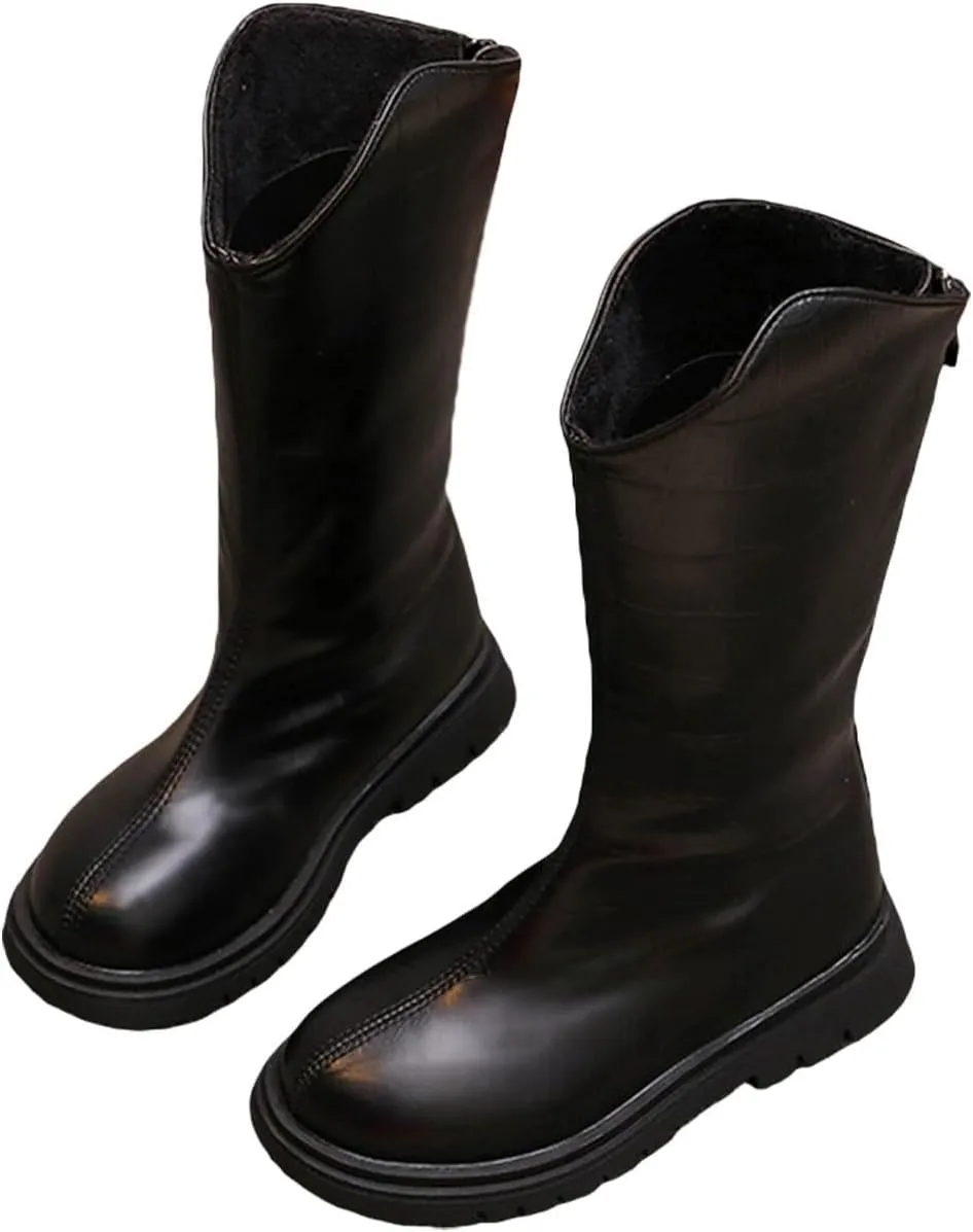 Baby Low Heel Boots Christmas Winter Girls Ankle Boots Mid Leg Solid Color Zipper Classic Shoes (Black, 3.5 Big Kids)