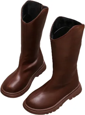 Baby Low Heel Boots Christmas Winter Girls Ankle Boots Mid Leg Solid Color Zipper Classic Shoes For 3 (Brown, 9 Toddler)
