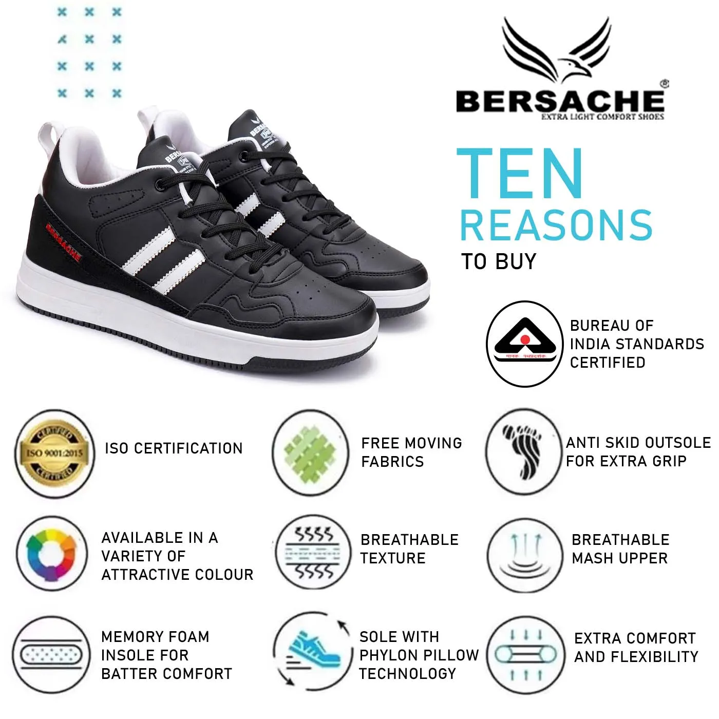 Bersache Lightweight Sports Running Shoes For Men Black-9056