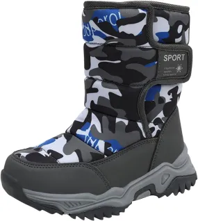 Big Kid Snow Boots Winter Camouflage Boy Shoes Wterproof Hook And Loop Mid Calf Faux Fur Liing Winter Shoes