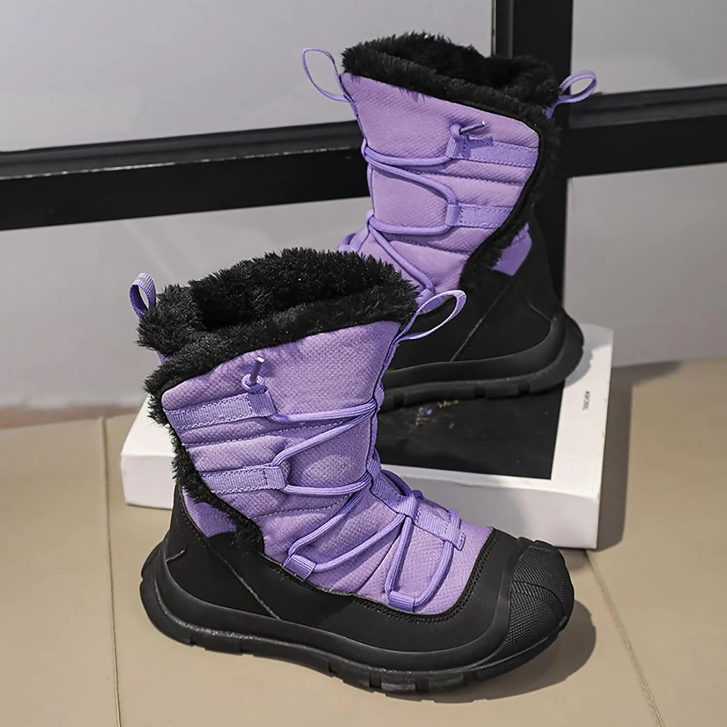 Boys Kids Snow Boots Winter Water-Proof Non Slip Platform Cold Weather Insulated Shoes Outdoor Hiking Sneakers