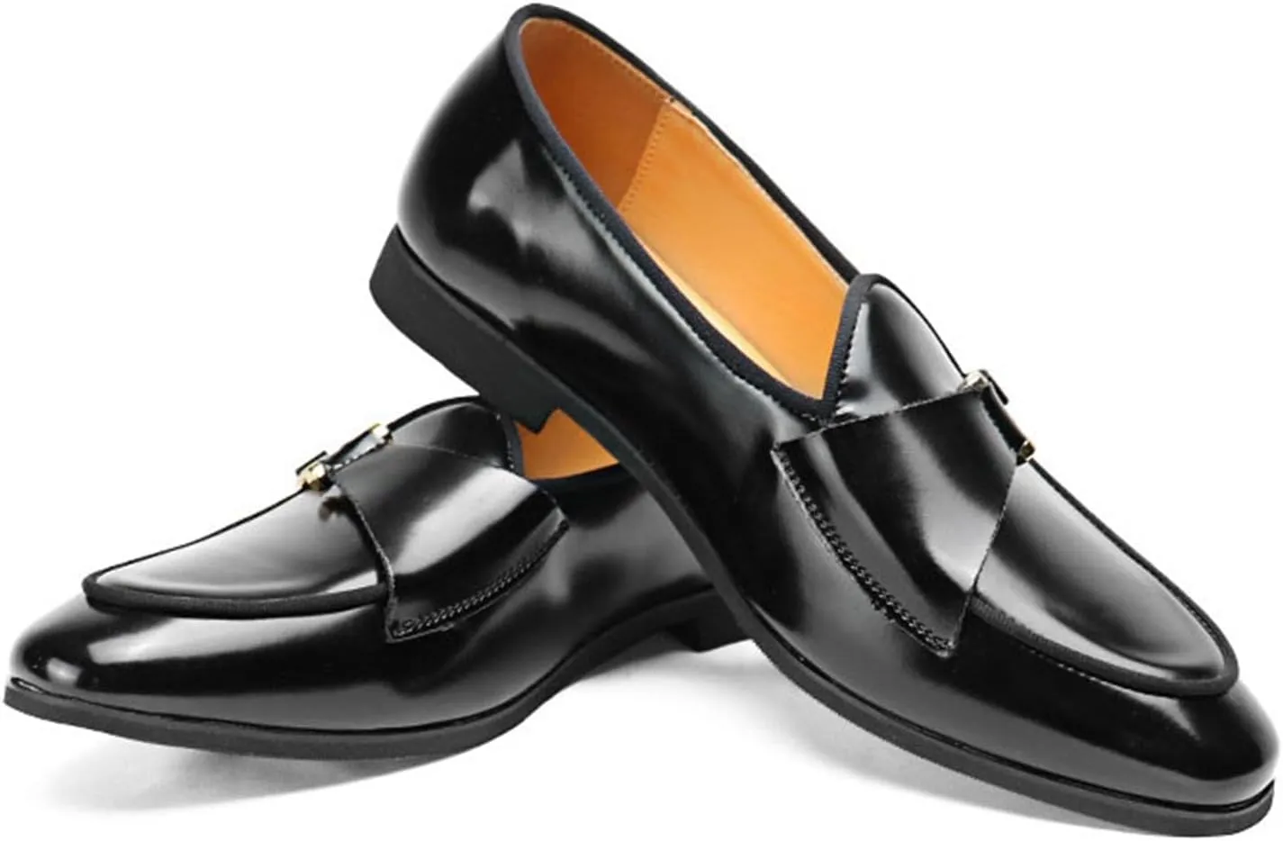ByErz Mens Shoes Patent Leather Formal Business Oxford Dress Shoes Casual Slip on with Buckle