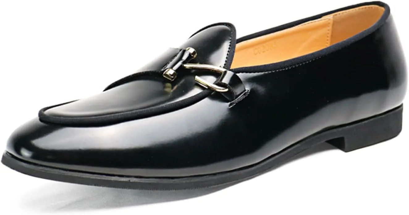 ByErz Mens Shoes Patent Leather Formal Business Oxford Dress Shoes Casual Slip on with Buckle