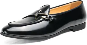 ByErz Mens Shoes Patent Leather Formal Business Oxford Dress Shoes Casual Slip on with Buckle