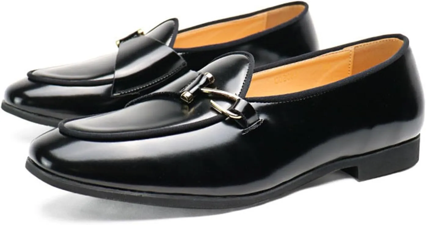 ByErz Mens Shoes Patent Leather Formal Business Oxford Dress Shoes Casual Slip on with Buckle