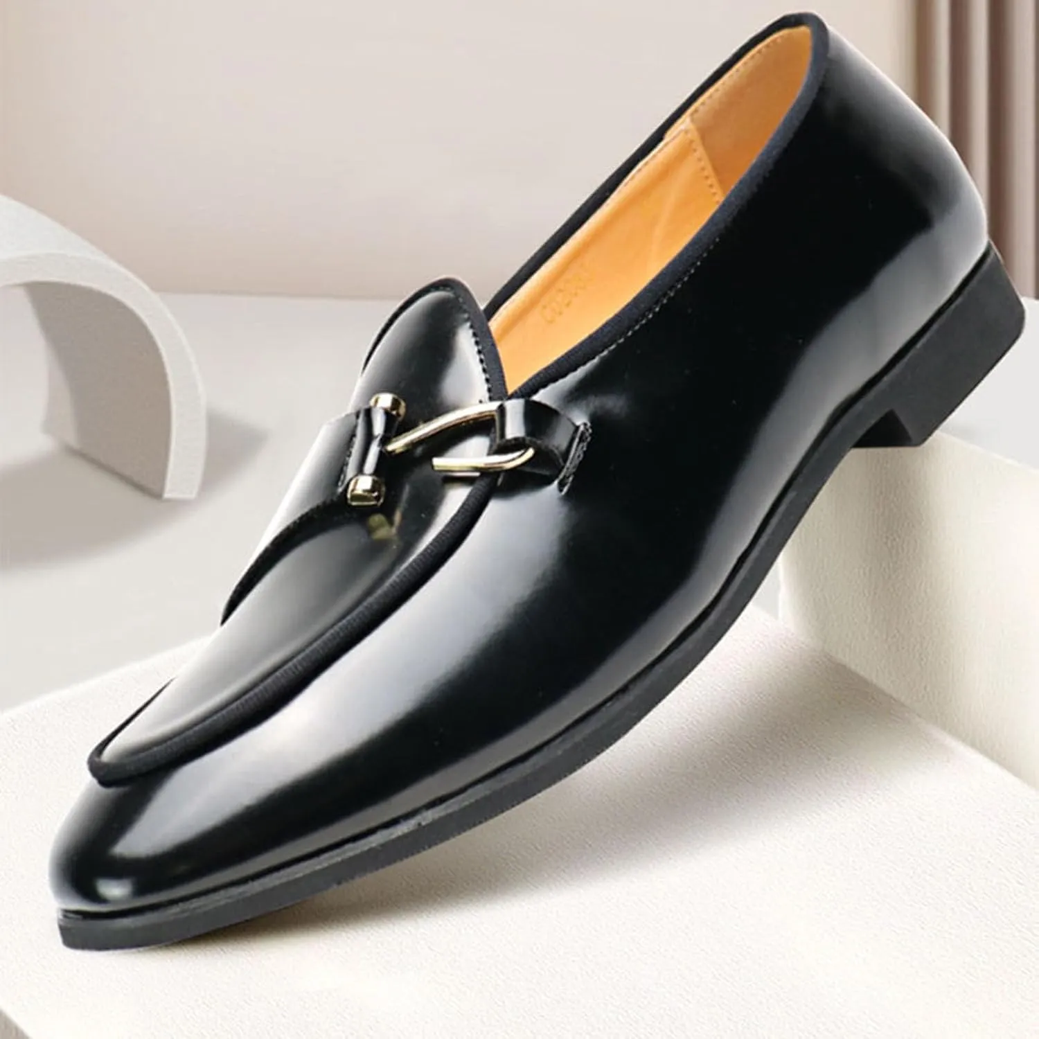 ByErz Mens Shoes Patent Leather Formal Business Oxford Dress Shoes Casual Slip on with Buckle