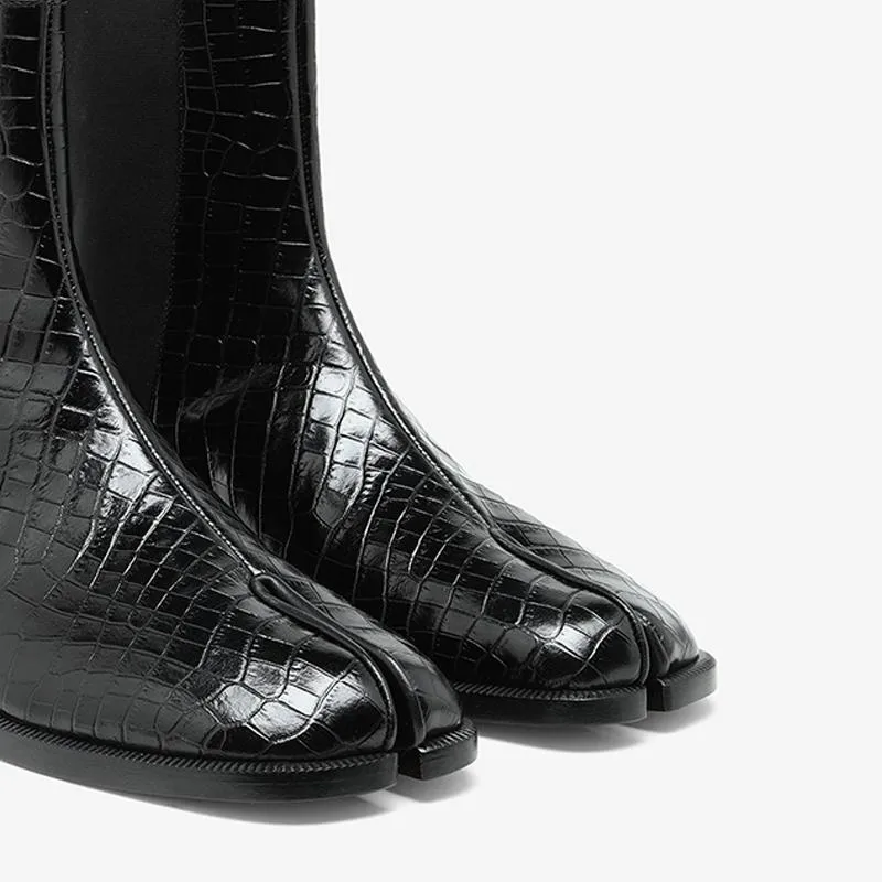 Calf Leather Tabi Boots with Elastic Inserts