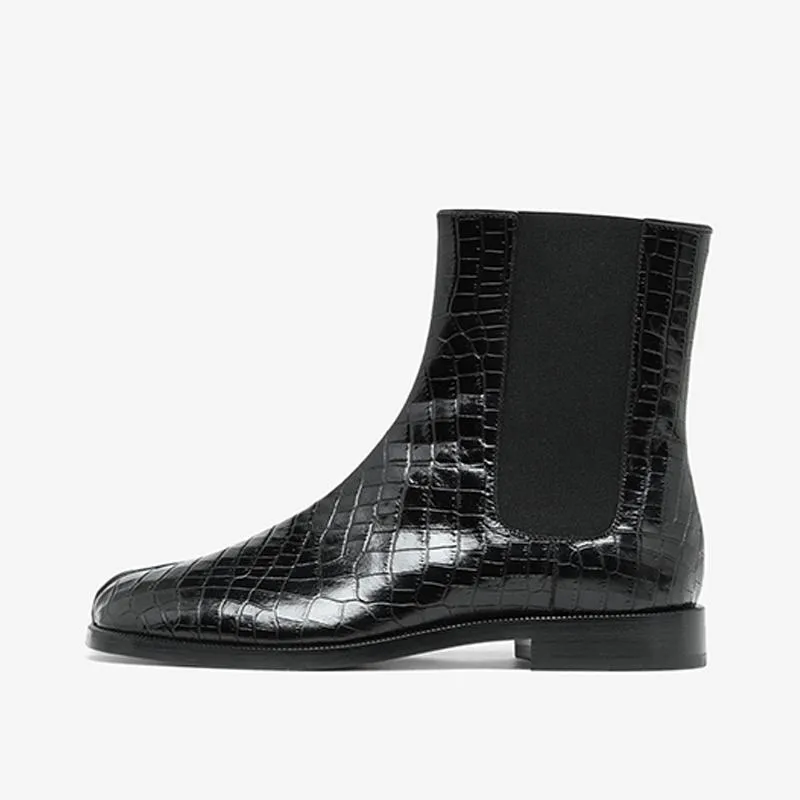 Calf Leather Tabi Boots with Elastic Inserts