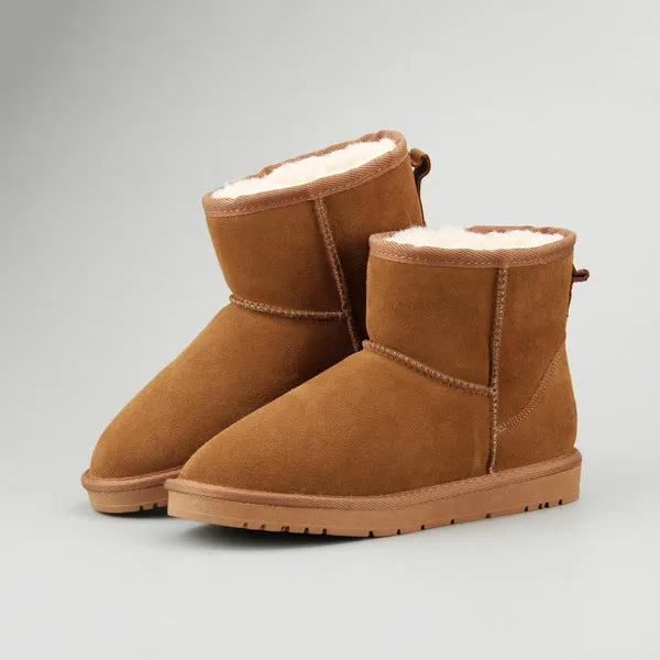 Casual classic warm wear-resistant anti-slip Genuine Leather men's snow boots leather fabric and wool warm winter women's shoes