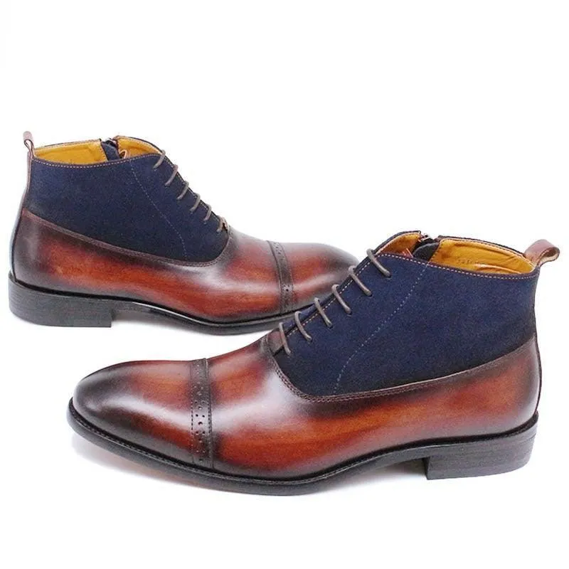 DW Men's Luxury Suede Patchwork Leather Boots