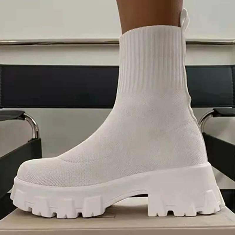 Elegant Women’s Elastic Platform Boots – Stylish Slip-On Ankle Heeled Shoes