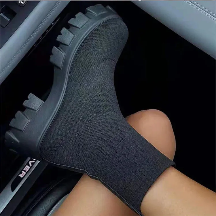 Elegant Women’s Elastic Platform Boots – Stylish Slip-On Ankle Heeled Shoes