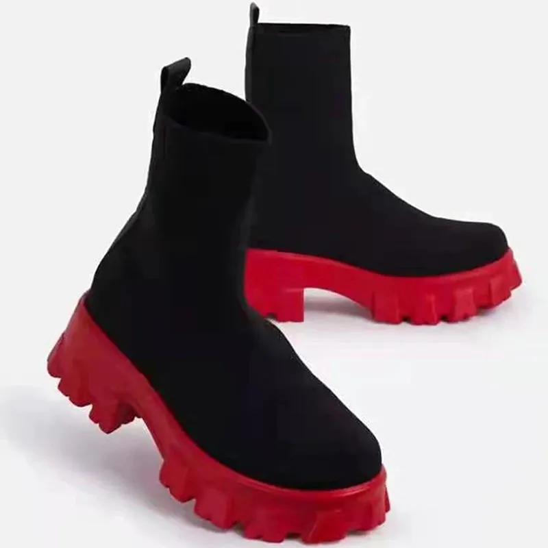 Elegant Women’s Elastic Platform Boots – Stylish Slip-On Ankle Heeled Shoes