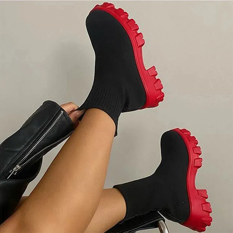 Elegant Women’s Elastic Platform Boots – Stylish Slip-On Ankle Heeled Shoes