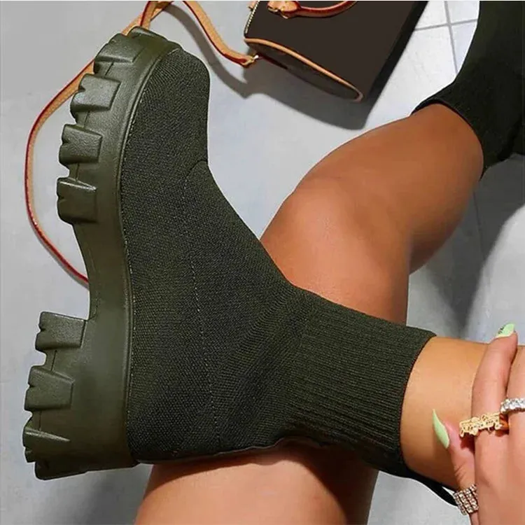Elegant Women’s Elastic Platform Boots – Stylish Slip-On Ankle Heeled Shoes
