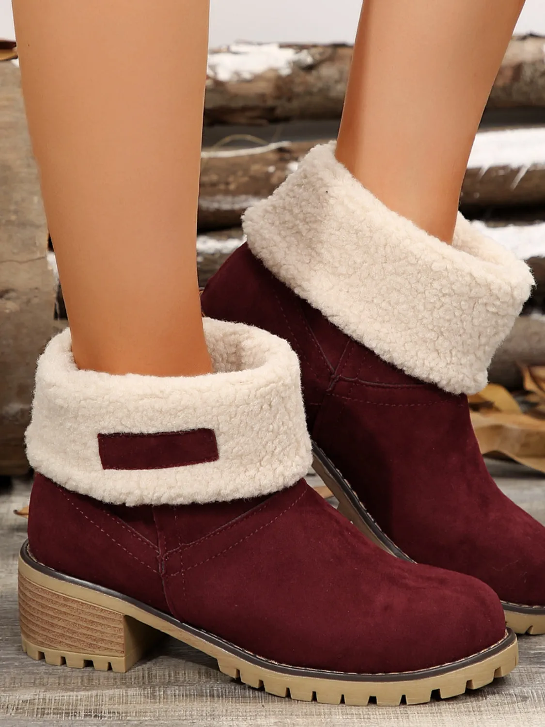 Fuzzy Block Heel Boots