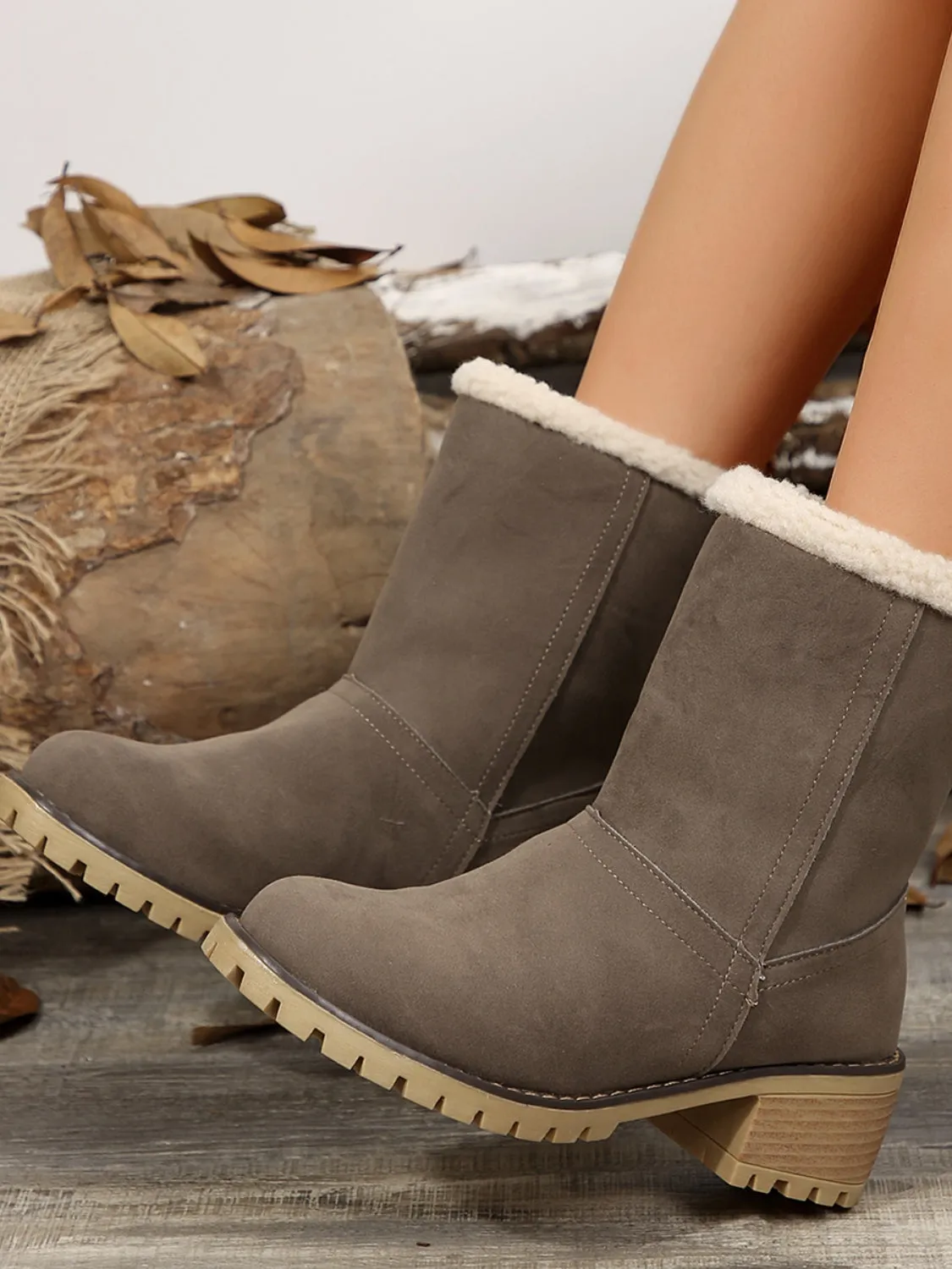 Fuzzy Block Heel Boots