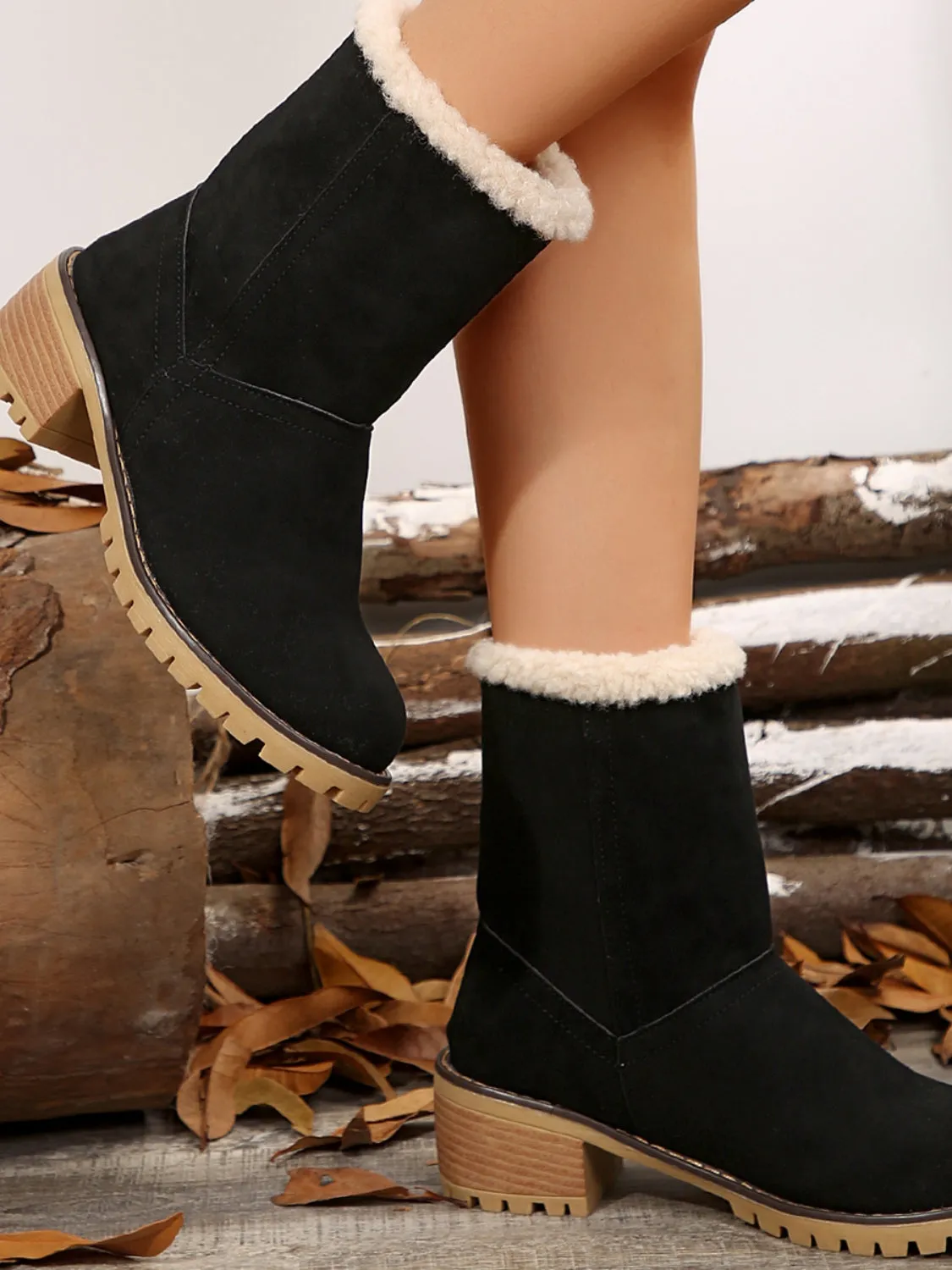 Fuzzy Block Heel Boots