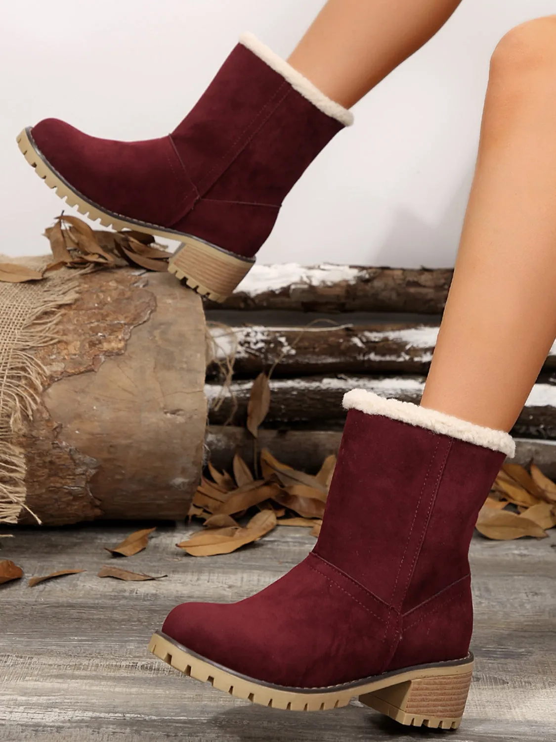 Fuzzy Block Heel Boots