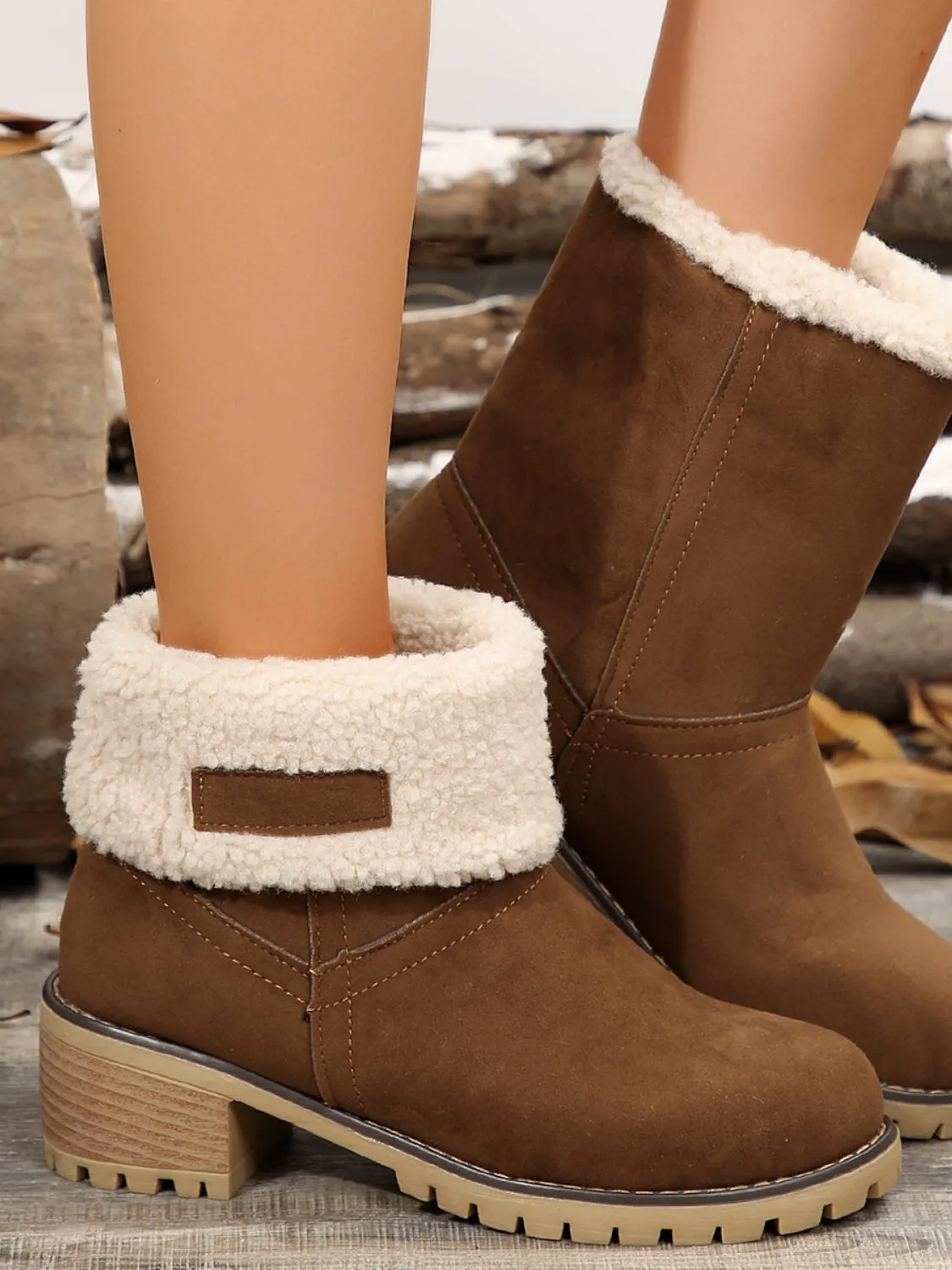 Fuzzy Block Heel Boots