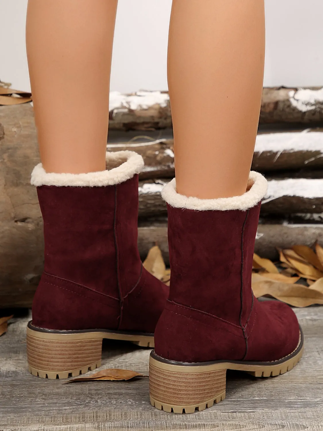 Fuzzy Block Heel Boots