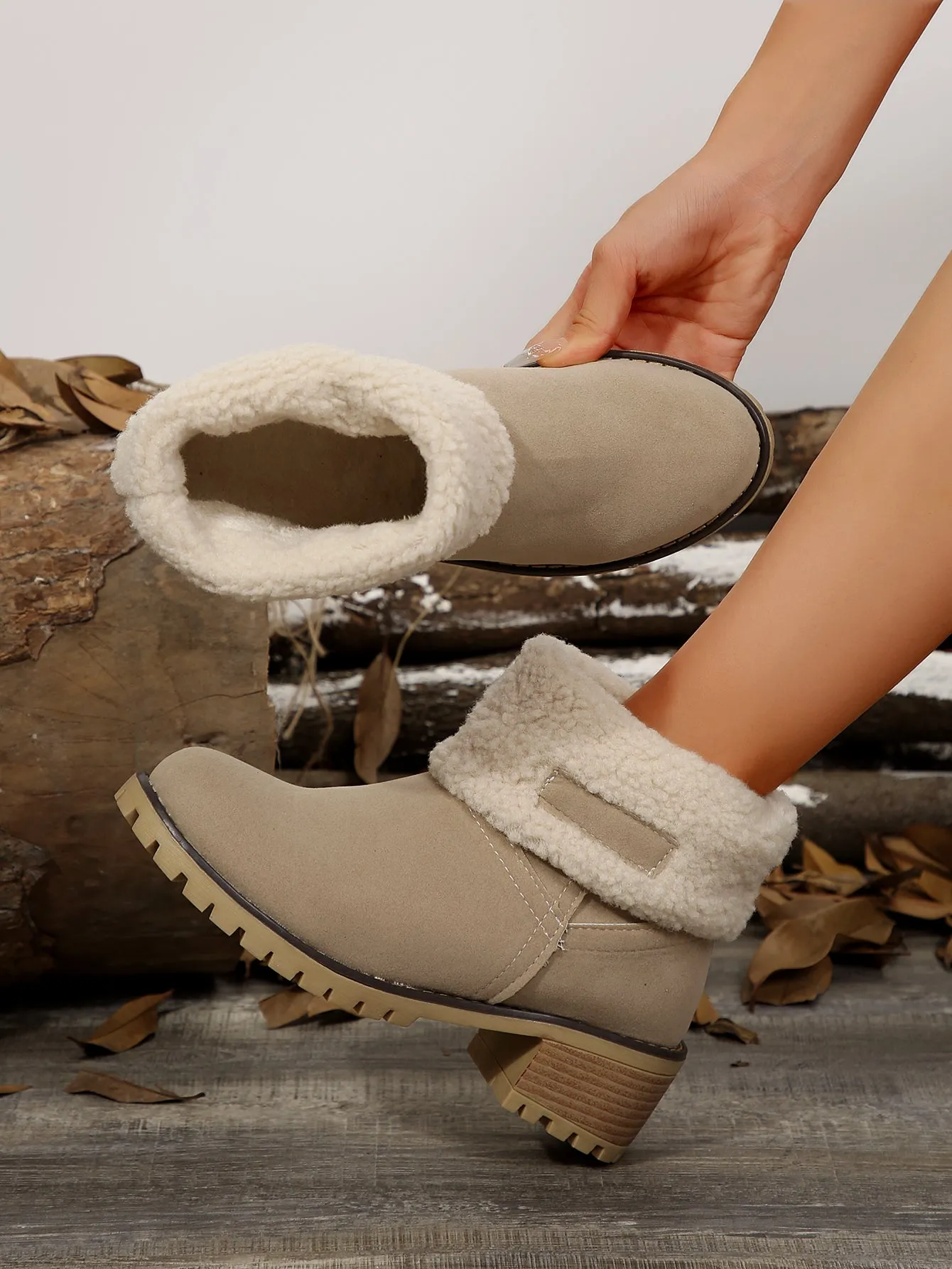 Fuzzy Block Heel Boots