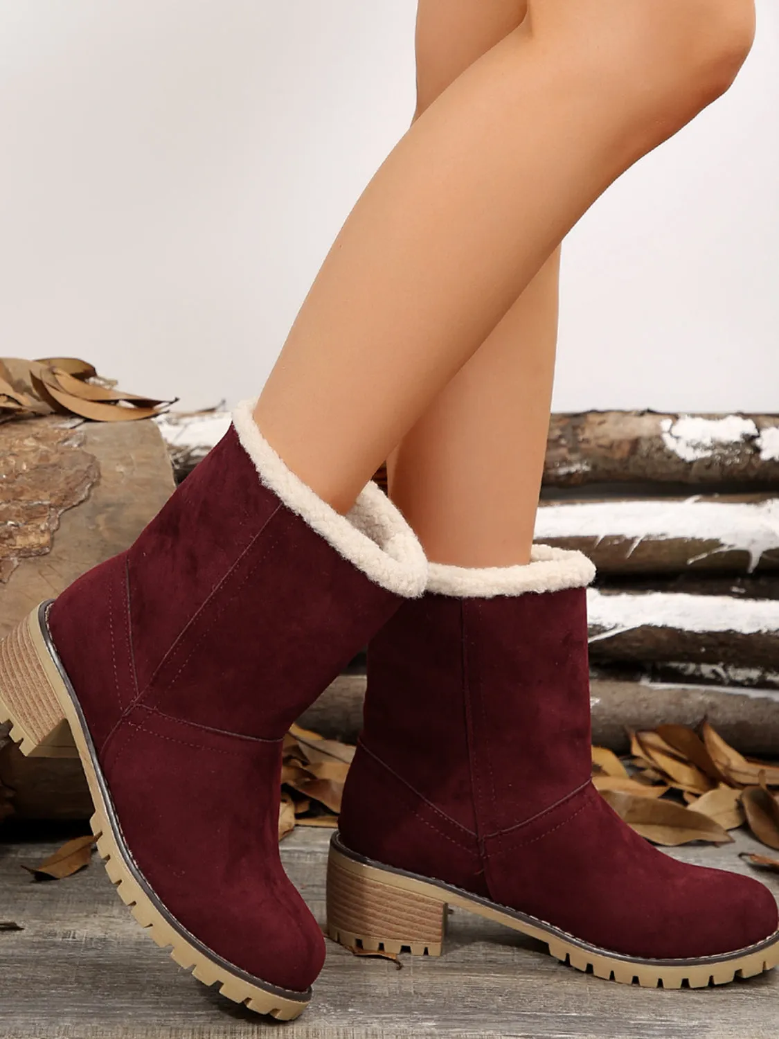 Fuzzy Block Heel Boots