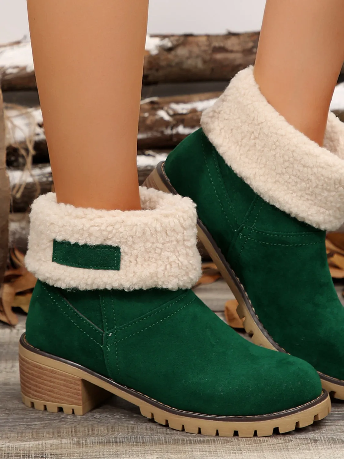 Fuzzy Block Heel Boots