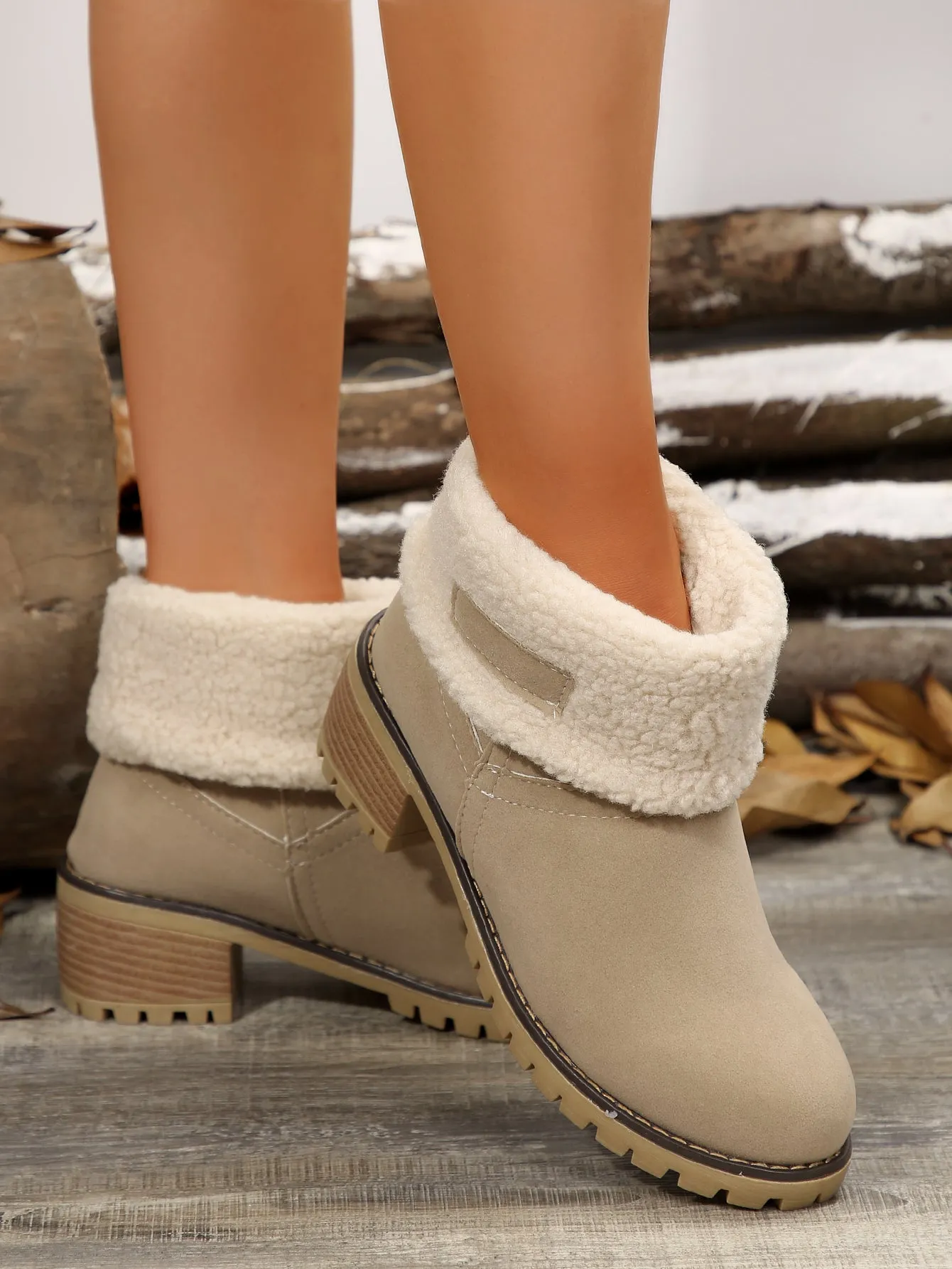 Fuzzy Block Heel Boots