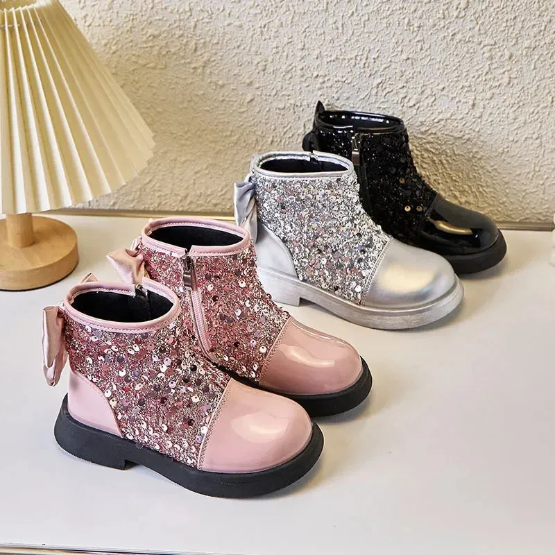 Girls Glittering Fashion Warm Zipper Boots
