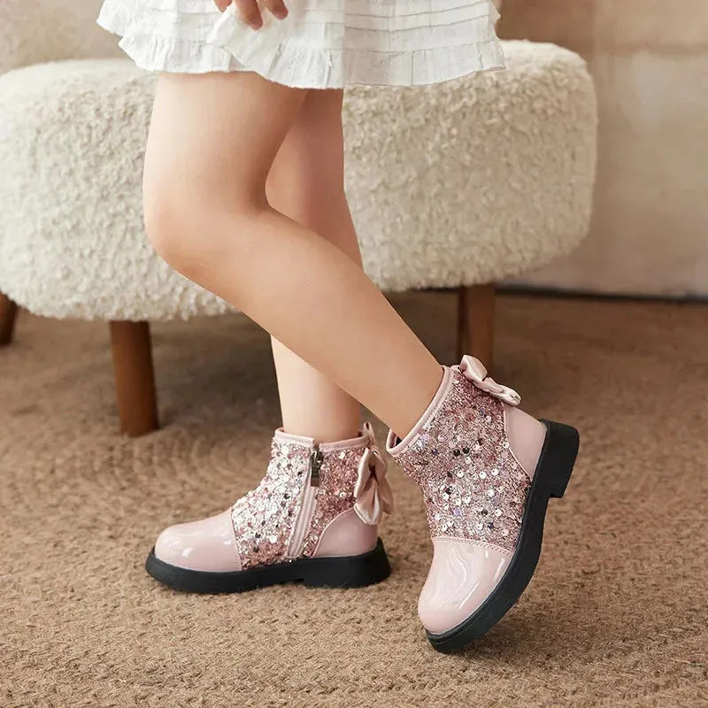 Girls Glittering Fashion Warm Zipper Boots