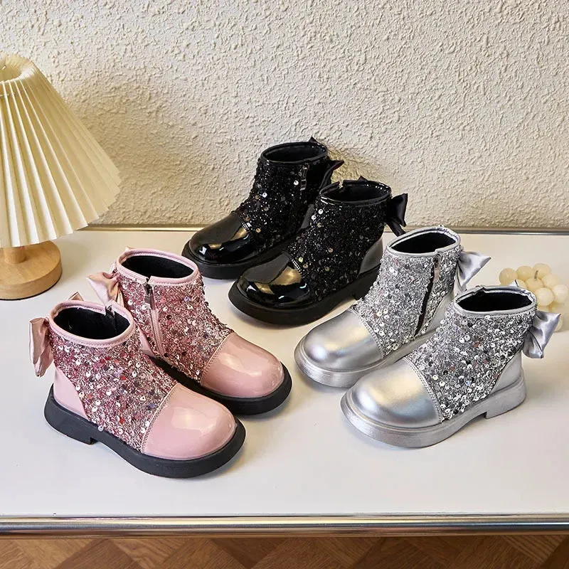 Girls Glittering Fashion Warm Zipper Boots