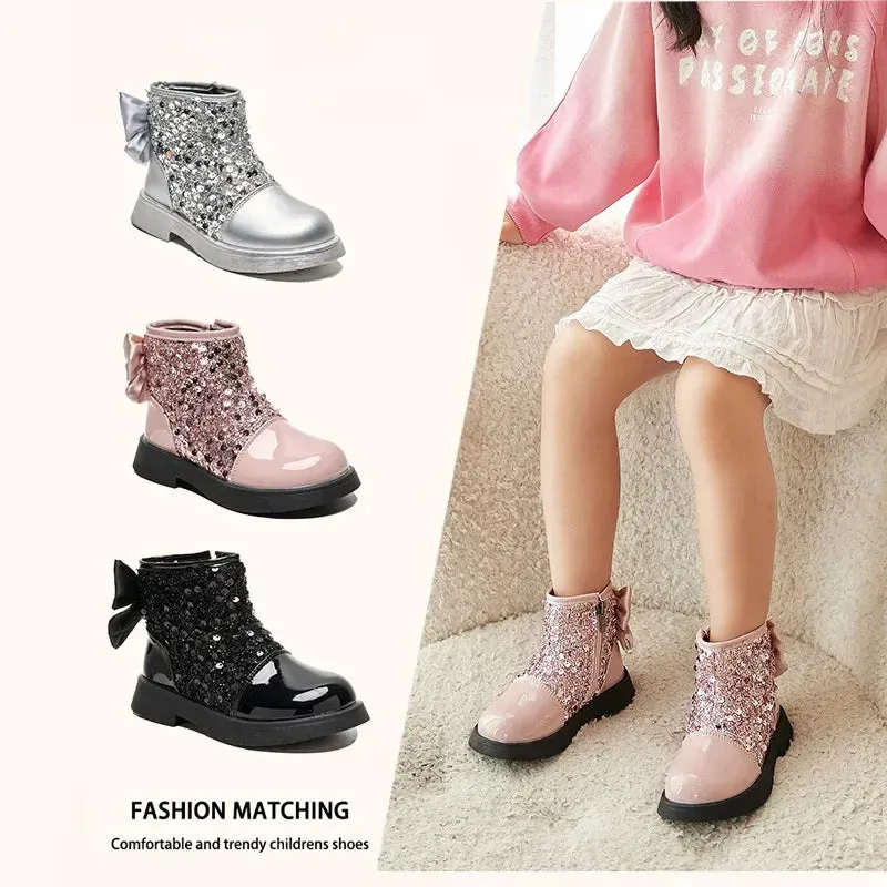 Girls Glittering Fashion Warm Zipper Boots