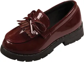 Girls Slip On Leather Loafer Tassel Bow Flats School Dress Shoes for Girls No Choirboy (Wine, 36)