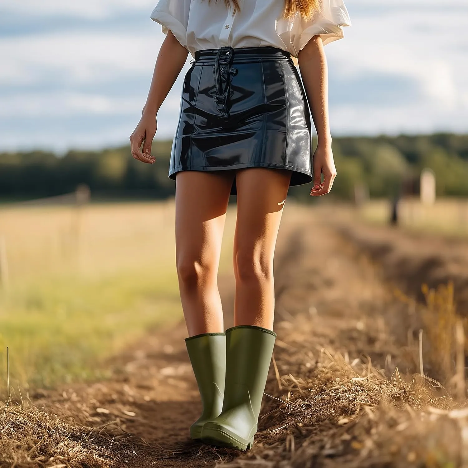 HISEA Women Rubber Boots Wide Calf Rain Boots Matte Surface Waterproof PVC Rubber Rain Boot Mid Height Rain Shoes for Outdoor Gardening Work Walking