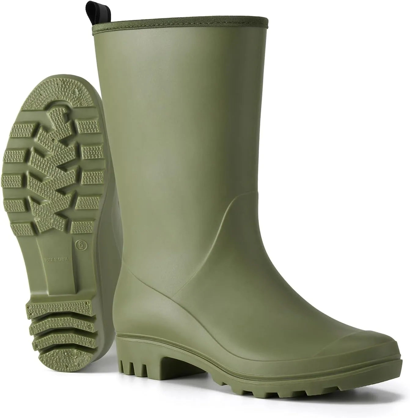 HISEA Women Rubber Boots Wide Calf Rain Boots Matte Surface Waterproof PVC Rubber Rain Boot Mid Height Rain Shoes for Outdoor Gardening Work Walking