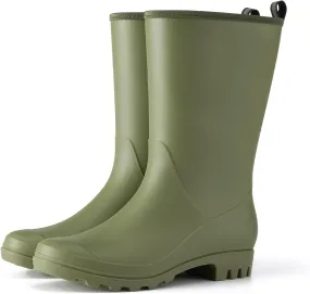 HISEA Women Rubber Boots Wide Calf Rain Boots Matte Surface Waterproof PVC Rubber Rain Boot Mid Height Rain Shoes for Outdoor Gardening Work Walking