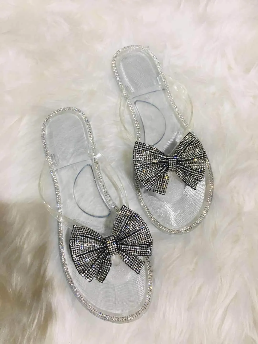 Hot selling shiny bow slippers KM0068