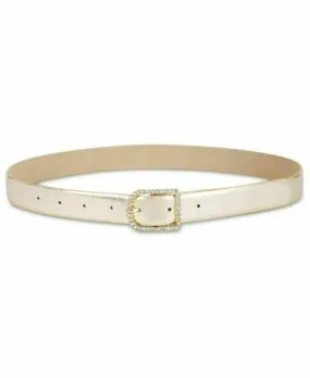 INC International Concepts Women’s Shiny Gold Rhinestone Buckle Skinny Belt