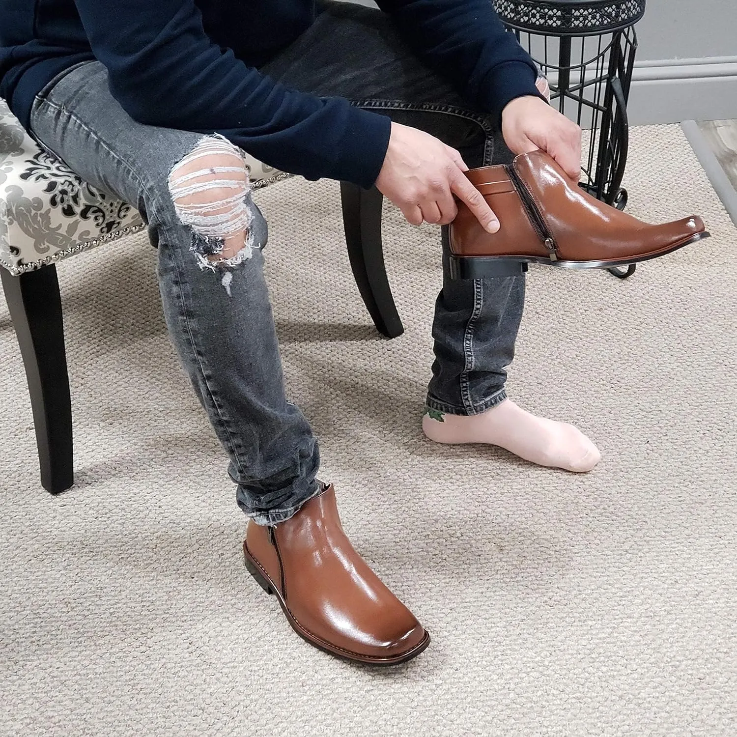 Jazam Men's 38307 Ankle High Double Zipped Classic Dress Boots for Men Botas Bota