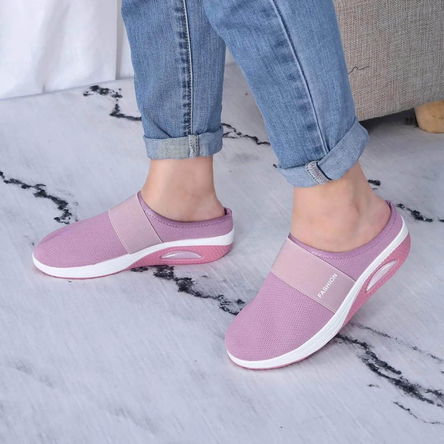 Ladies Orthopedic Walking Shoes Mules for Women 2025 Casual Mesh Summer Slip-On Breathable Slippers Closed Toe Diabetic Air-Cushion Slingback Slides with Arch-Support