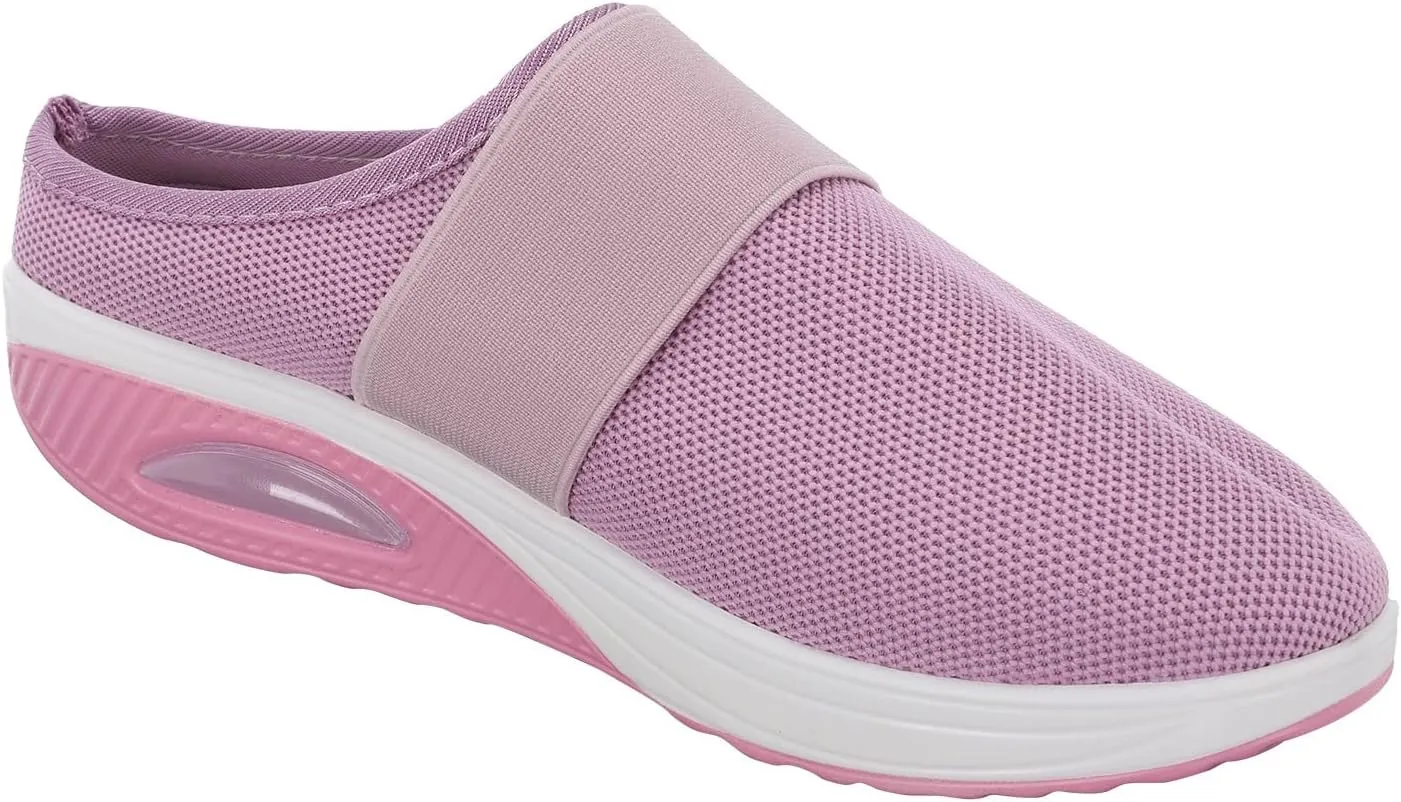 Ladies Orthopedic Walking Shoes Mules for Women 2025 Casual Mesh Summer Slip-On Breathable Slippers Closed Toe Diabetic Air-Cushion Slingback Slides with Arch-Support