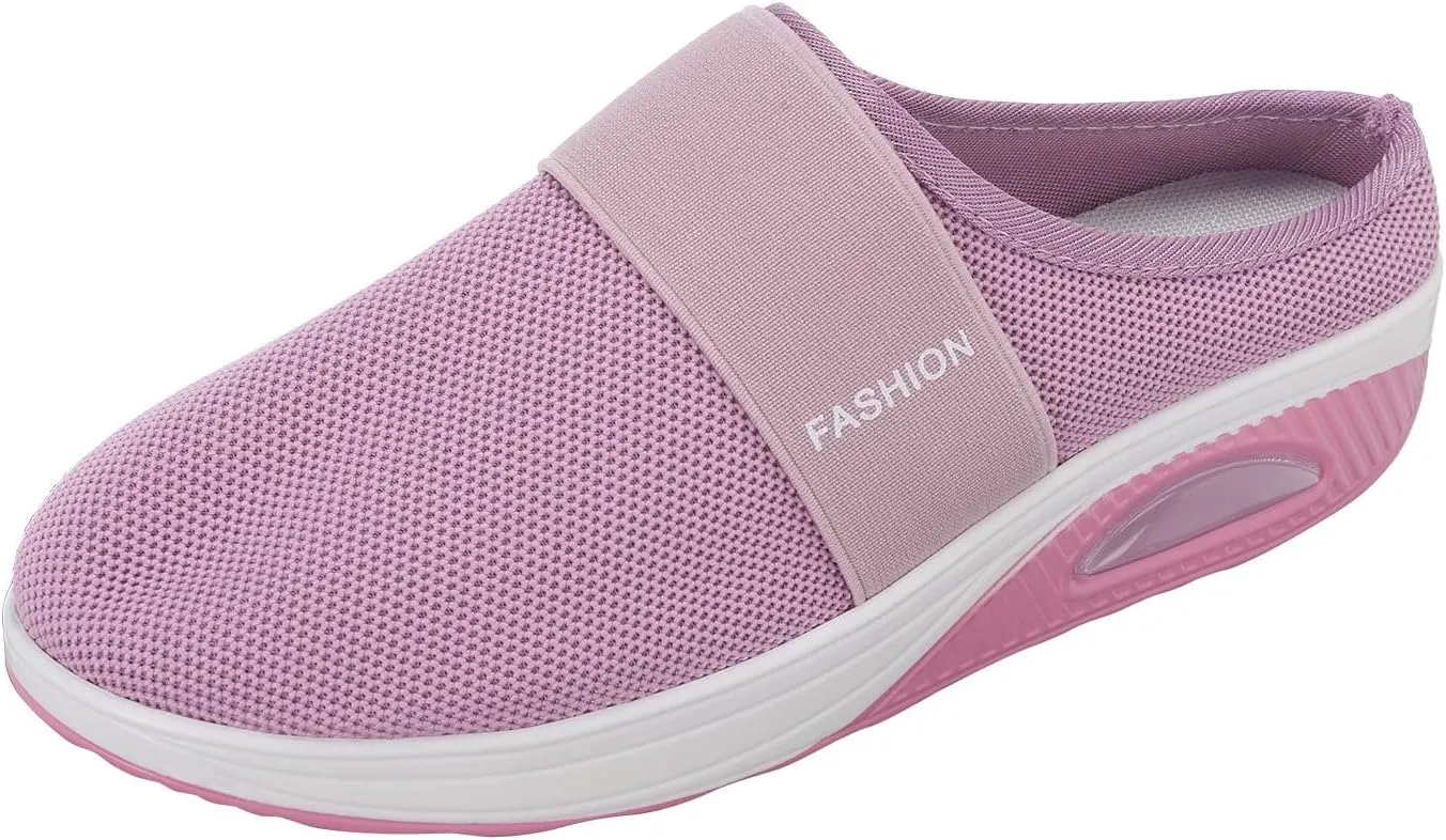 Ladies Orthopedic Walking Shoes Mules for Women 2025 Casual Mesh Summer Slip-On Breathable Slippers Closed Toe Diabetic Air-Cushion Slingback Slides with Arch-Support