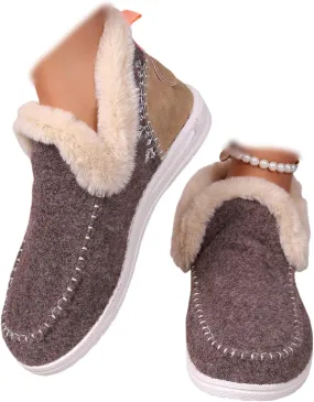 Lausiuoe Boots For Women Ankle Booties With Fur Lined Warm Snow Winter Fuzzy Booties Silp On Comfortable Casual Loafers Shoes
